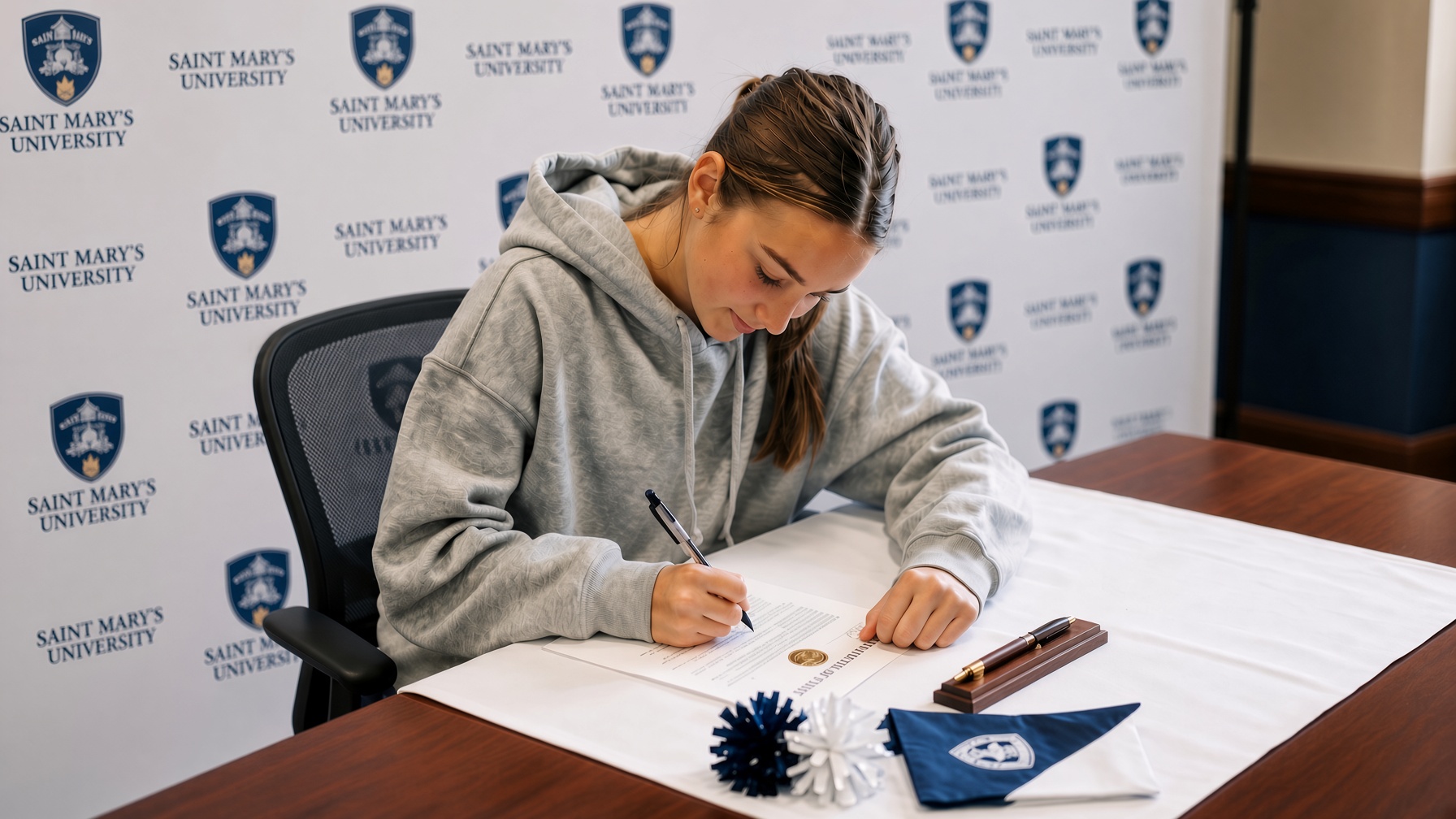 Student athlete signing commitment