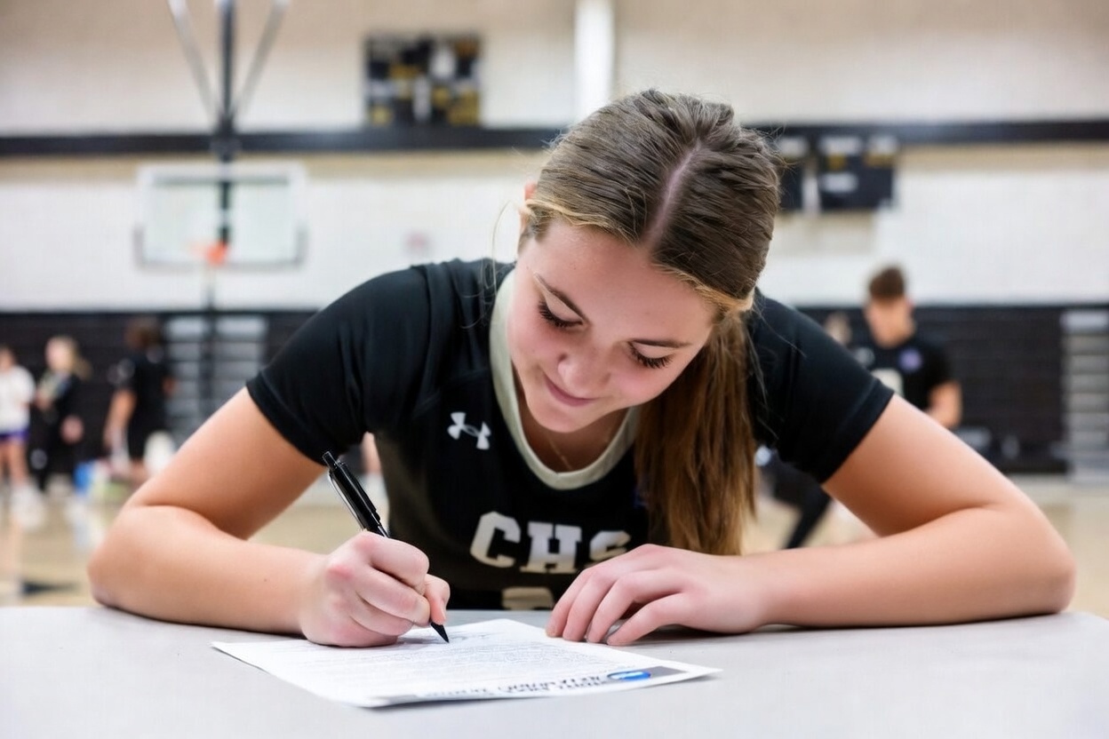Student athlete signing commitment